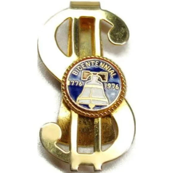 Money Clip Dollar Sign Bicentennial Gold T Wallet Credit Card Cash Holder Used