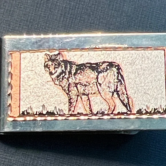 Vintage Etched Copper Black Wolf Money Clip