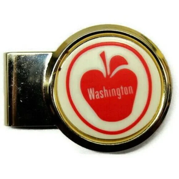 Money Clip Stainless Steel Washington Apples Advertisement Cash Holder Silver