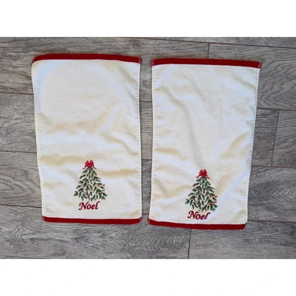 Lenox Set of 2 Hand Towels‎ Christmas Tree Noel Holiday Tea Bath Towel Fingertip