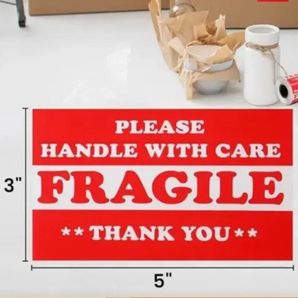 80 “Fragile Handle With Care” Stickers. 3”x5”
