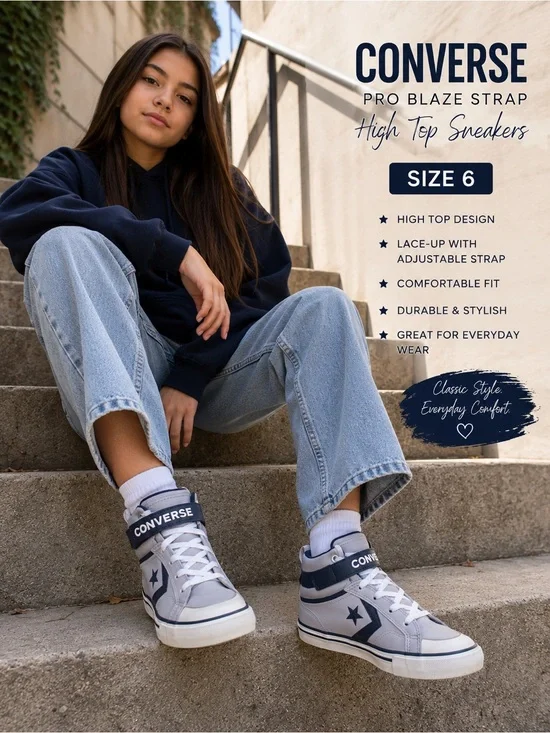 Converse Pro Blaze Strap High Top Sneakers - Gray & Navy