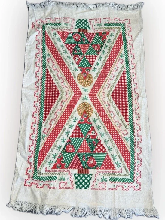 🔴Vintage Royal Terry Festive Red Green Patchwork Holiday Hand Towel Christmas