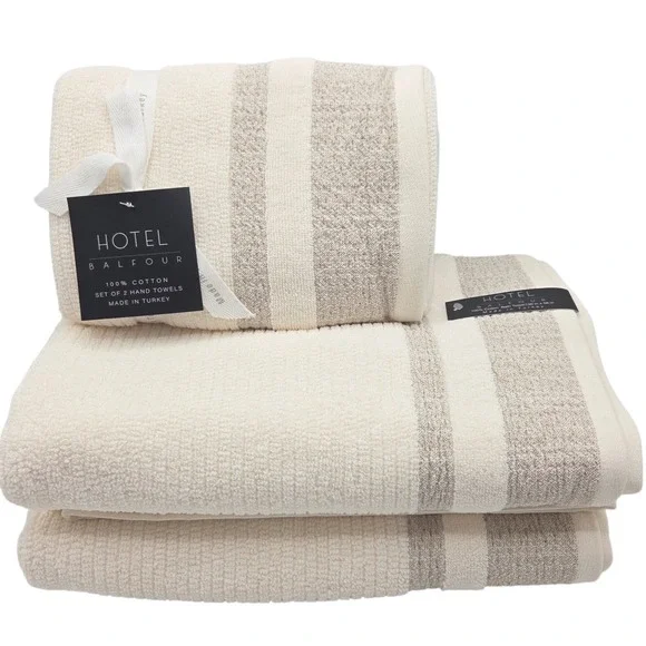 Hotel Balfour 4pc Cream And Taupe Turkish Cotton Towel Set 2 Bath 2 Hand