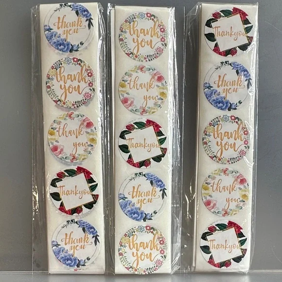 300 1 Inch Elegant Floral Thank You Sticker Set
