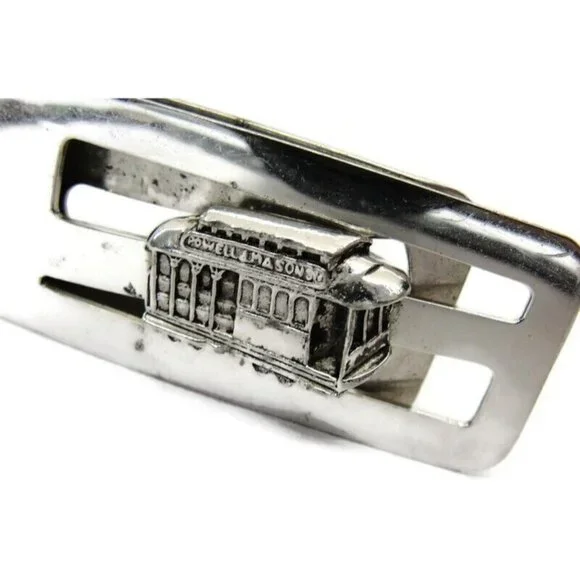 Vintage Streetcar Money Clip Men Wallet ID Credit Card Holder