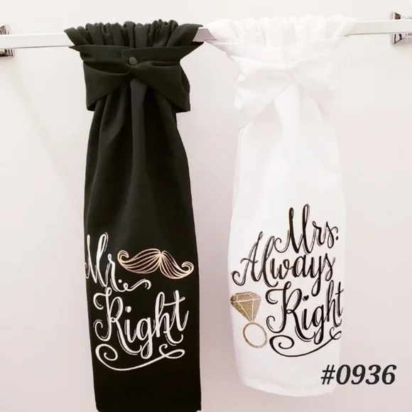 🆒️NEW! Mr & Mrs Hang'N'Snap Hand Towels Set 🤍Gold plastic snaps