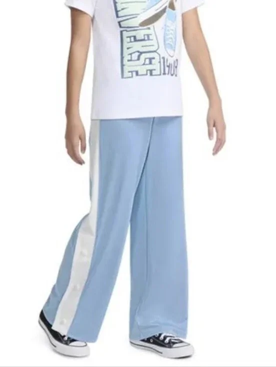 Converse Girl's Light Blue Snap Leg Track Pants White Side Stripe Size Large