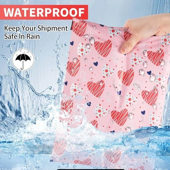 New Valentines 10x13” Pollymailers Pink and Red Heart Patterned 10ct
