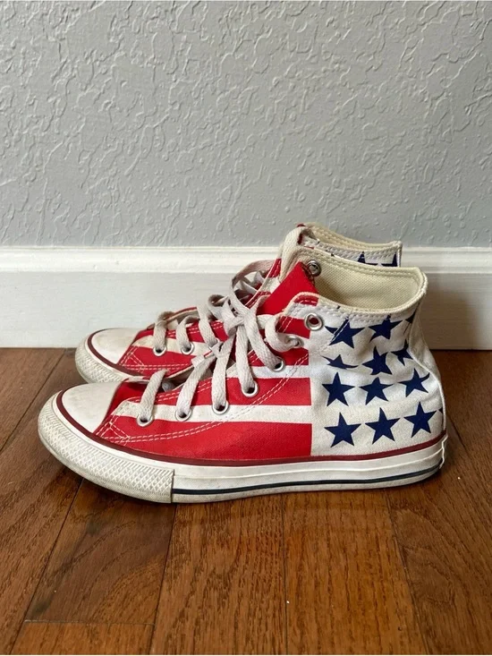Converse Chuck Taylor High Top Sneakers Shoes American Flag Junior Size 2 White