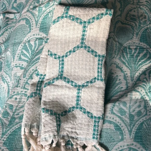 Modern Hand Towel Loom Weave Honeycomb Patterned Benetton’s Teal Green NEW!