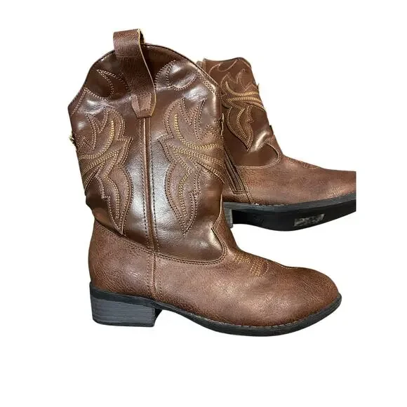 Frye & Co. Bailey Patch Brown Kids Cowboy Boots Size 4