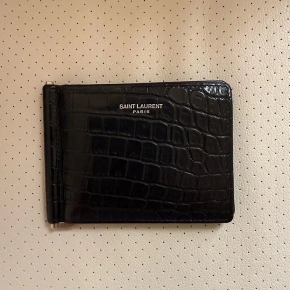 Saint Laurent Crocodile Black Embossed Money Clip