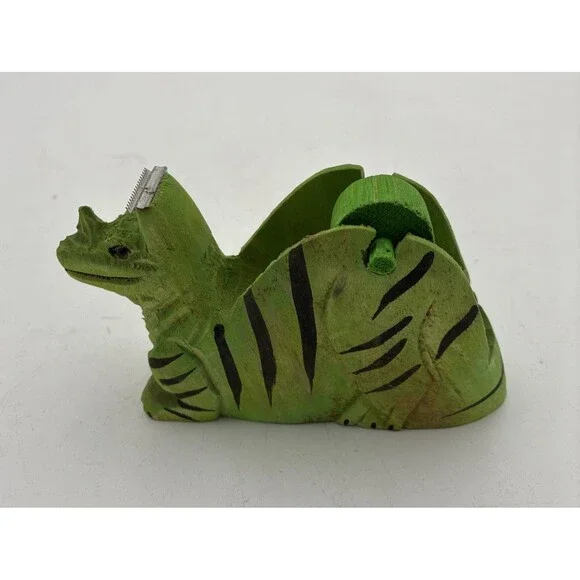 dinosaur head shape Tape Dispenser desk top wood carving