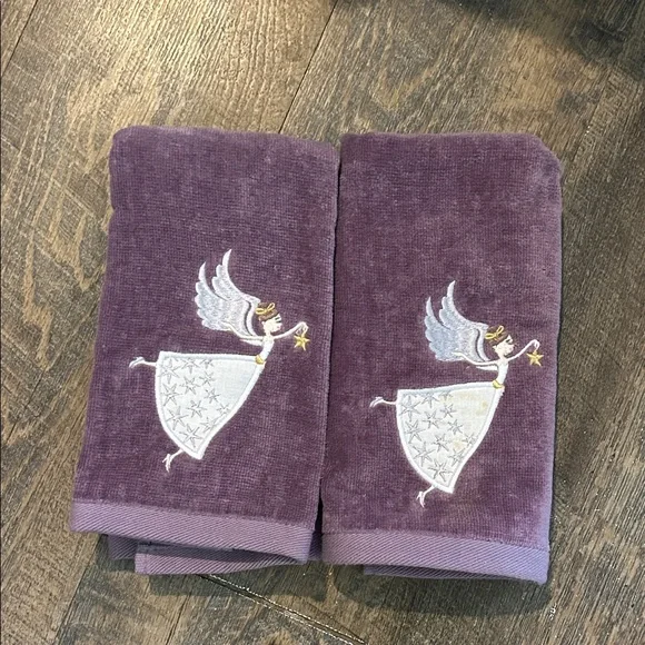 Chestnuts Lane Angel Embroidered Hand‎ Towel, Bathroom Towel Bathroom Purple