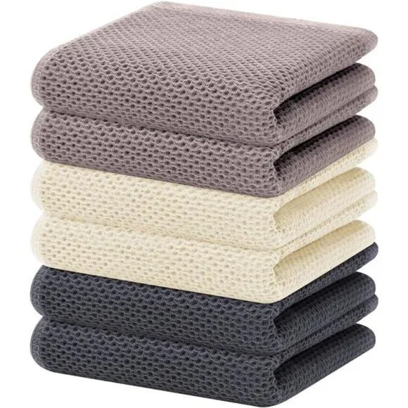 100% Cotton Waffle Weave Kitchen Dish Towels, Ultra Soft Absorbent Quick