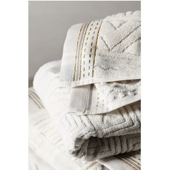 Anthropologie Windstream Hand towels Set of 4 Cotton Grey Montif