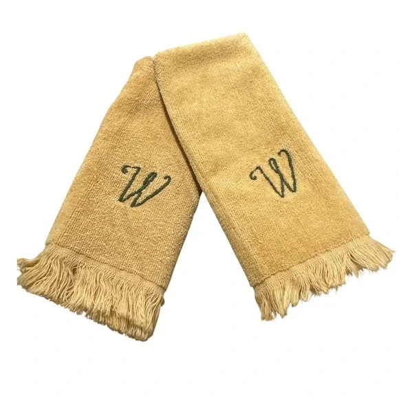 Vintage Fieldcrest Hand Towels Yellow Gold Monogrammed 