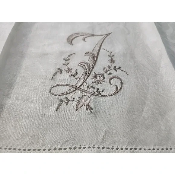Secret Garden Embroidery Co Monogram Ivory Damask Linen Tea Towel Letter Z‎ NEW