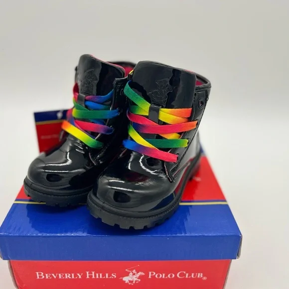 Beverly Hills Hills Girls Shiny Colored Lace-Up Trendy Boots Sz 9T