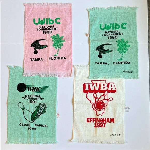 vintage Bowling club Towels Set of 4- Cedar rapids, Tampa FL, & effingham