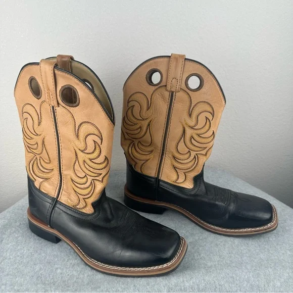 Smoky Mountain Leather Cowboy Boots Tan & Black Size Youth 4.5 Western Rodeo