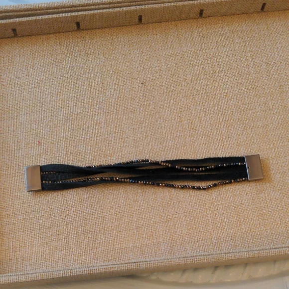 Chan Luu Style Black Leather Bracelet With Crystals
