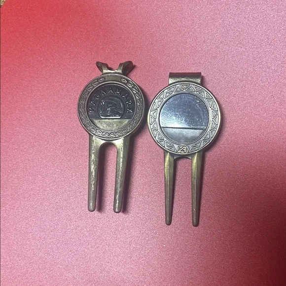 2 each Vintage Brass Golf Divot Tool Set