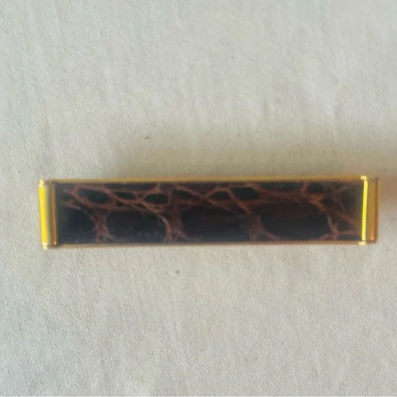 Vintage Faux Alligator Brown and Gold Tone Tie Clip