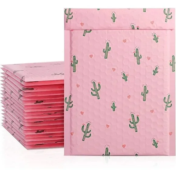 6x10 Bubble Padded Polymailer Envelopes Pink Cactus Western Desert Print 100 PK