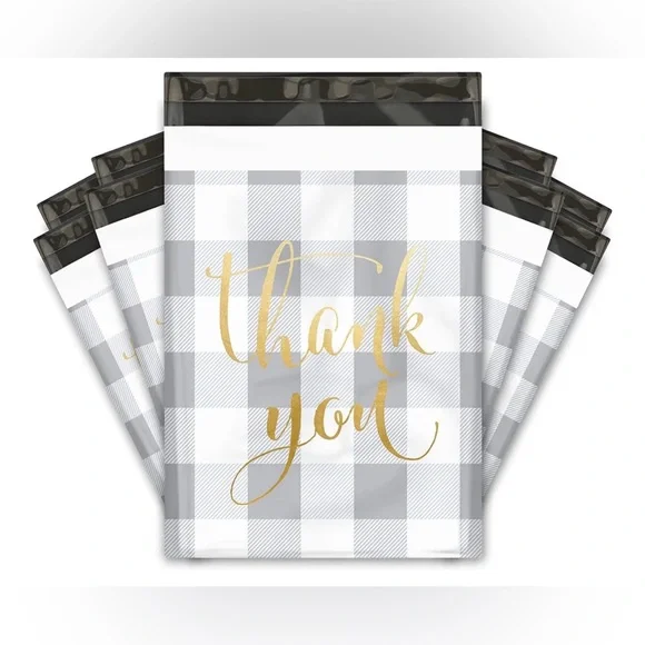 Thank You Polymailers 10x13 Gray Plaid