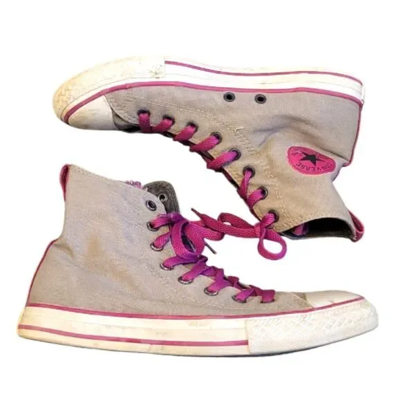 Converse Grey And Magenta Hi-Top Sneakers Size 4