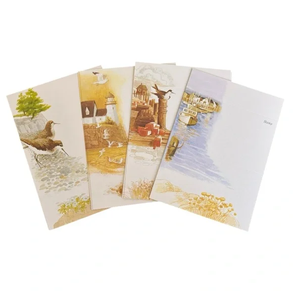 Vintage Seashore Just a Notes Birds Lighthouse Blank Cards Coastal