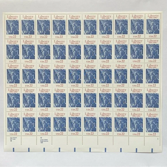 Statue of Liberty 100th Anniversary 22 Cent 1986 Mint sheet 50 MNH Scott #2224