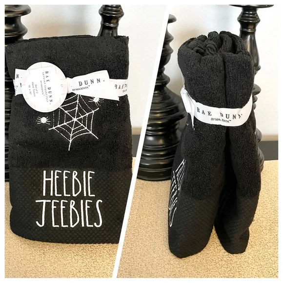 NWT Rae Dunn Set of 2 HEEBIE JEEBIES🕸 Hand Towels
