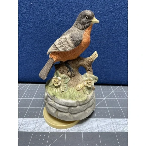 Porcelain Brown Robin Birds Music Box‎ Over The Rainbow 7