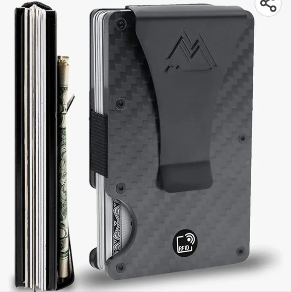 Men's Slim RFID Blocking Wallet Carbon Fiber Black