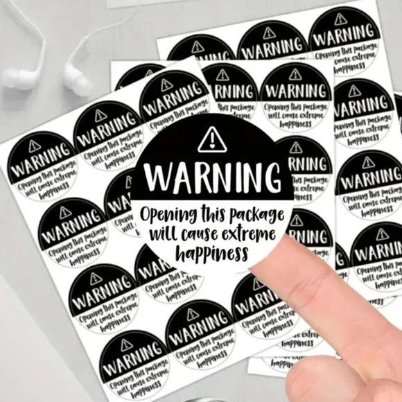 120 Warning Black and White thank you stickers