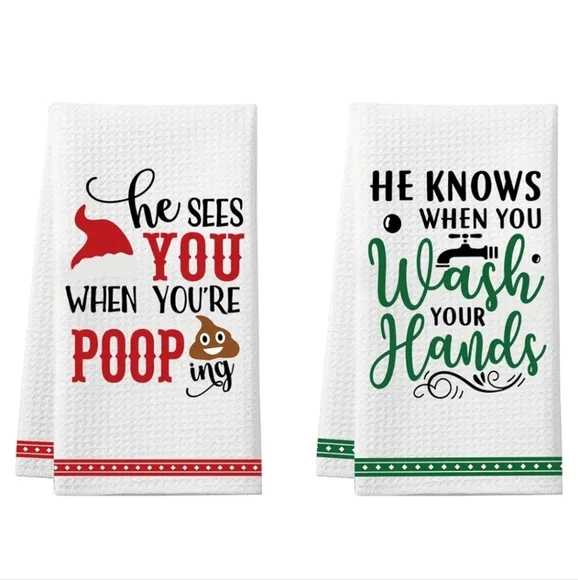 2 Pack Funny Christmas Bathroom/Kitchen Towels
