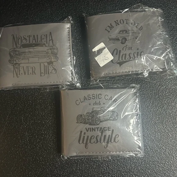 Gray Vintage Car-Themed Wallets