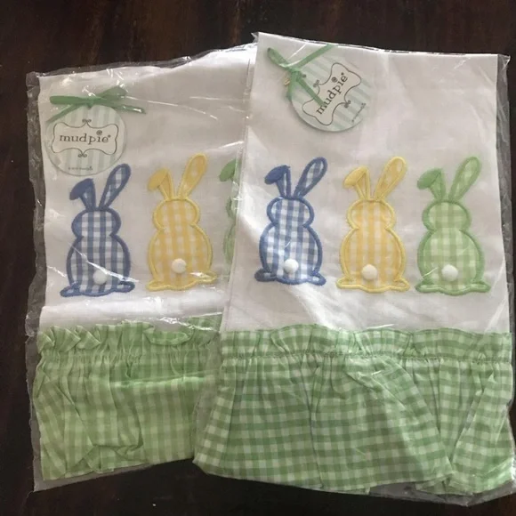 New Mud Pie Set of 2 Linen Easter Hand Towels
