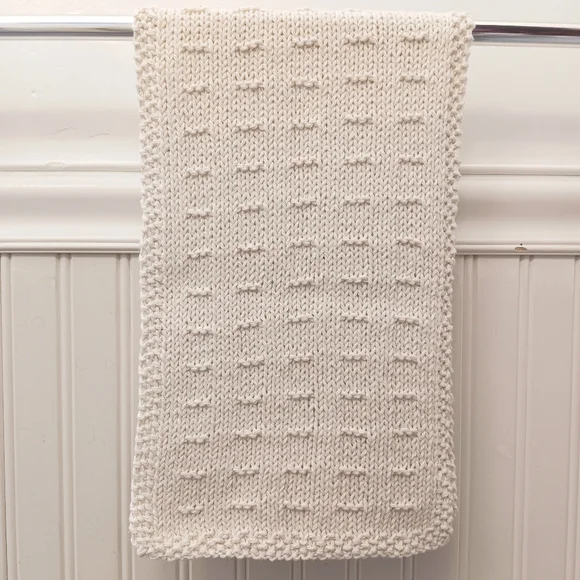 Hand Crafted Hand Knit Ivory Textured Dash Stripe Cotton Hand Towel