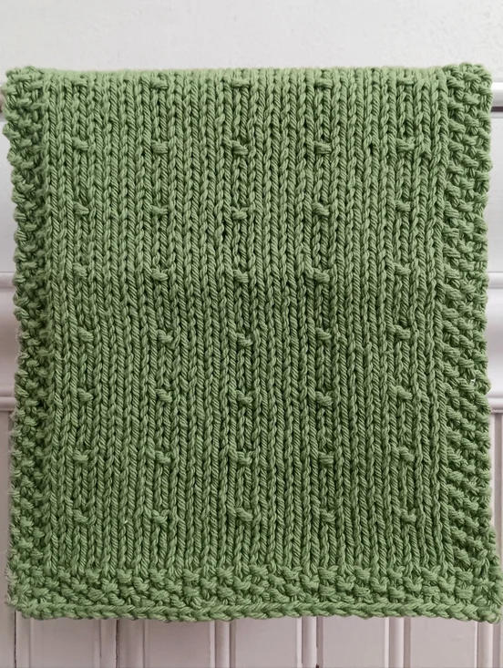 Hand Crafted Handknit Rosemary Green Cotton Dotted Design Fingertip Hand Towel