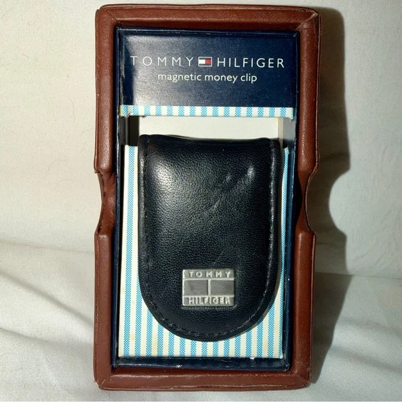 Tommy Hilfiger Navy Leather Money Clip