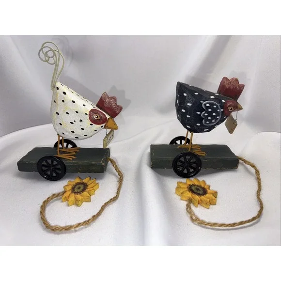 Wooden Rooster Chicken Toy Base on Wheels, Farmhouse‎ Decor 6.5