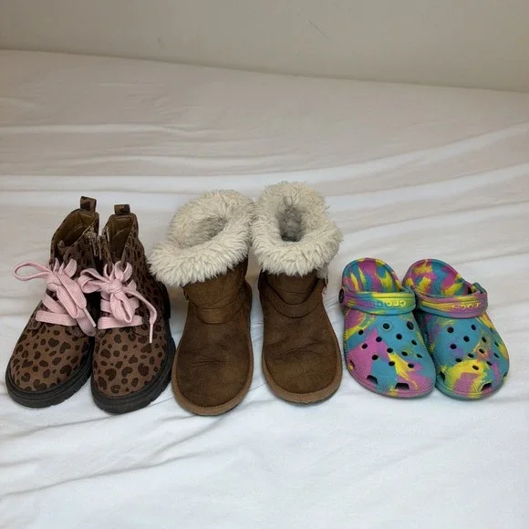 Crocs Tie Dye‎ Place Boots And Cat & Jack Boots Girls Size 9 Shoes Lot Of 3