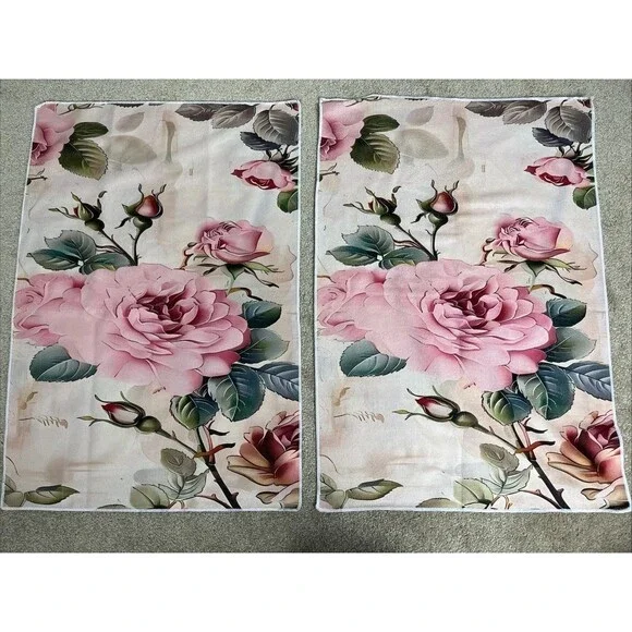 2 Pink Flower Hand Towels Decorative Towels‎ Bathroom Elegant Rose Floral Leaf