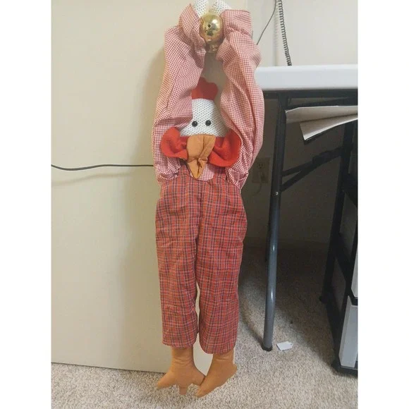 Vintage Handmade Stuffed Chicken Guy Tall‎ 2 feet Door Knob Holder