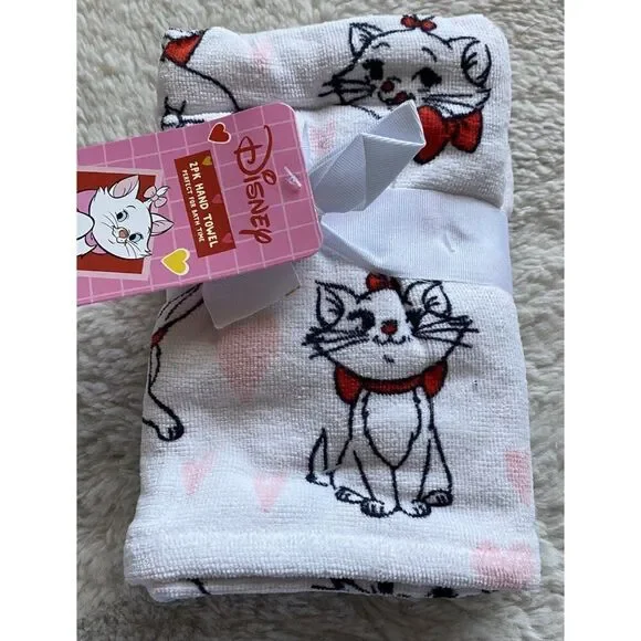 2 Pack Disney The Aristocats MARIE Valentines Hearts‎ Bath Hand Towels 16 X 26”