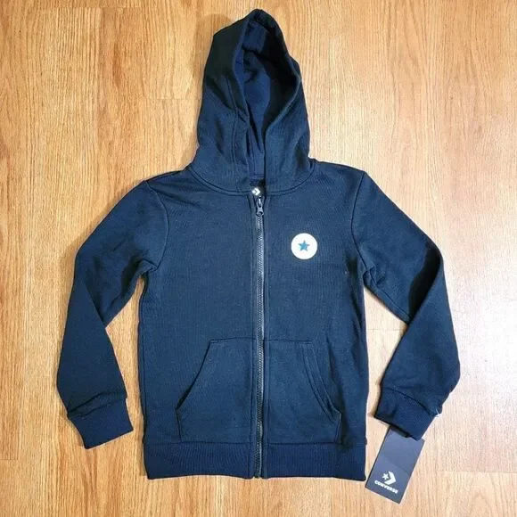 Converse Chuck Taylor Kids Jacket Hoodie Black White Club Fleece Size 6 Unisex